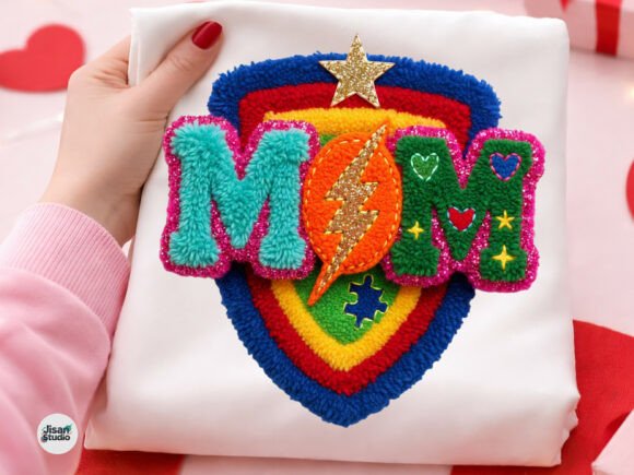 Autism Mom Faux Yarn Chenille Patch PNG: A Texture-Rich Design Asset