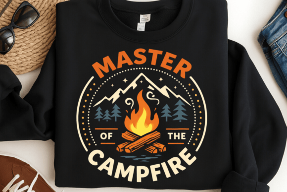 Campfire Mountain Camping Shirt PNG: A Design Asset for Outdoor Brands