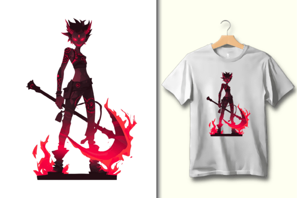 Fiery Demon Girl with Grimoire Circle: A Bold Graphic for Edgy Branding