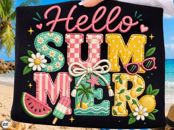 Hello Summer Cute Embroidery PNG: A Designer's Asset
