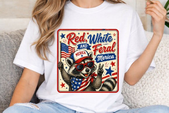 Red White and Feral Merica PNG: A Patriotic Raccoon Design for 4th July