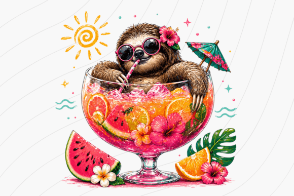 Summer Sloth Cocktail PNG: Your Go-To Tropical Design Asset
