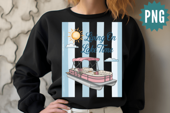 Unleash Summer Vibes with Lake Time Pontoon Boat PNG Design