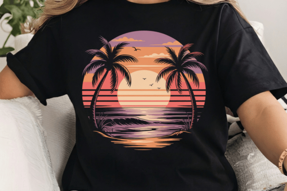 Vintage Beach Sunset Palm Trees PNG: Your Go-To Coastal Design Asset